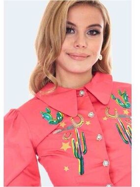 Voodoo Vixen embroidered Western shirt with sparkly buttons 2X